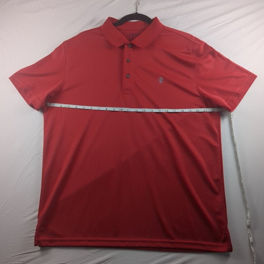 IZOD Golf Red Polo Shirt Short Sleeve Large 100% Polyester Grid Pattern Textured